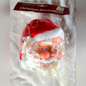 Vintage Santa Claus Head Ornament Rubber Face 5" Christmas Décor NIP